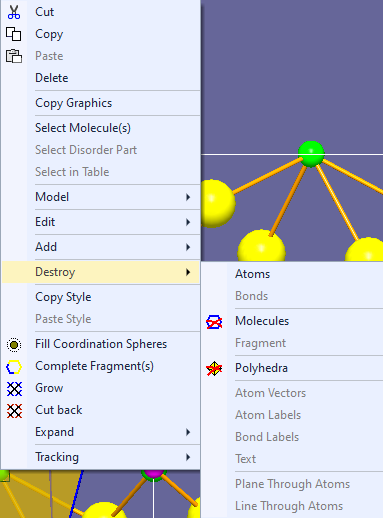 Destroy sub-menu of the structure picture's context menu