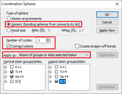 Coordination Spheres dialog