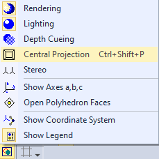 Picture Settings menu opened from Picture toolbar with Central Projection command highlighted