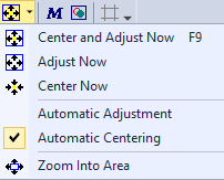 Adjust menu opened from Center and Adjust toolbar button