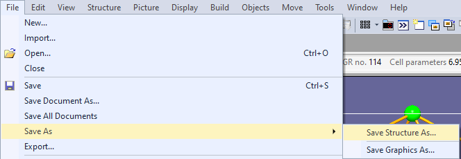 File menu with several commands to save and export data