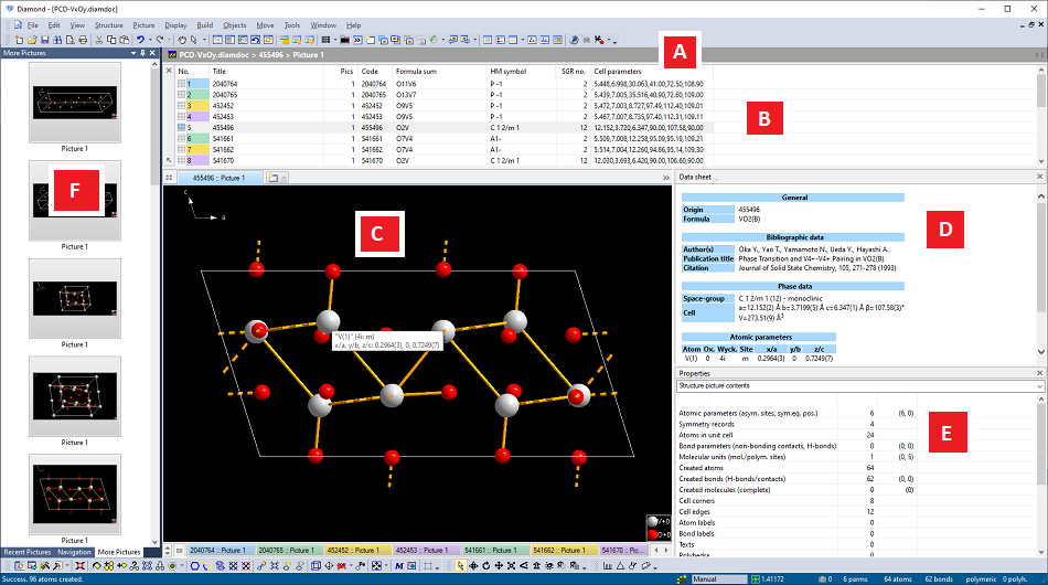 Screenshot of Diamond application window with PCD-VxOy.diamdoc