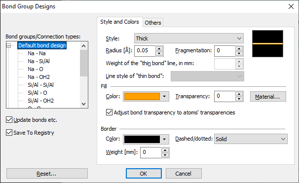 Bond group designs dialog with activated option Adjust bond transparency to atoms transparencies