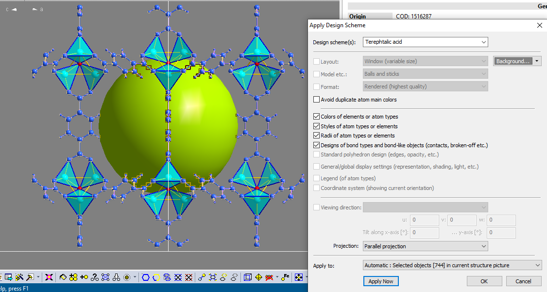 Applying design scheme to all terephtalic units in a target MOF compound